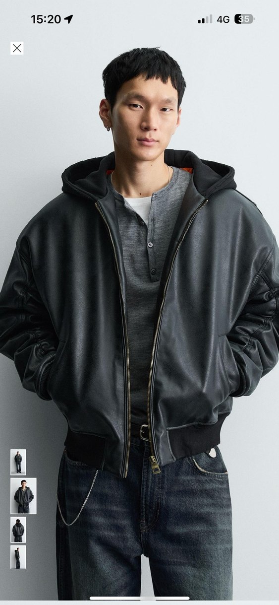 zara kapüşonlu kontrast suni deri ceket - Görsel 2