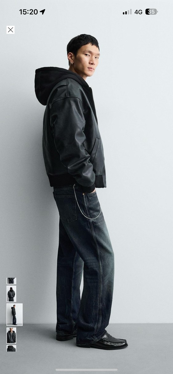 zara kapüşonlu kontrast suni deri ceket - Görsel 5