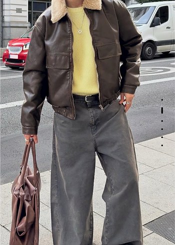 bershka oversize suni deri ceket - Görsel 3