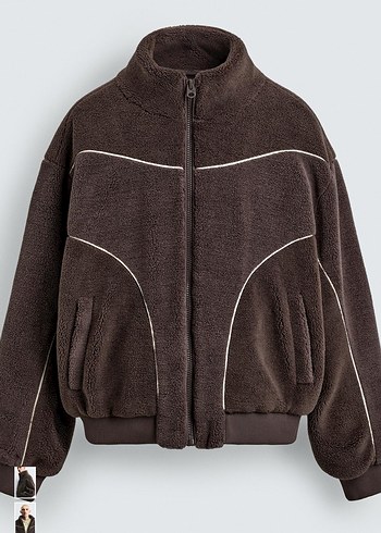 zara kontrast kenarlı suni yünlü ceket - Görsel 5