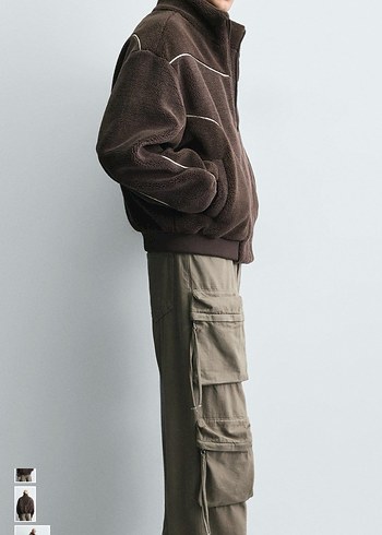 zara kontrast kenarlı suni yünlü ceket - Görsel 3