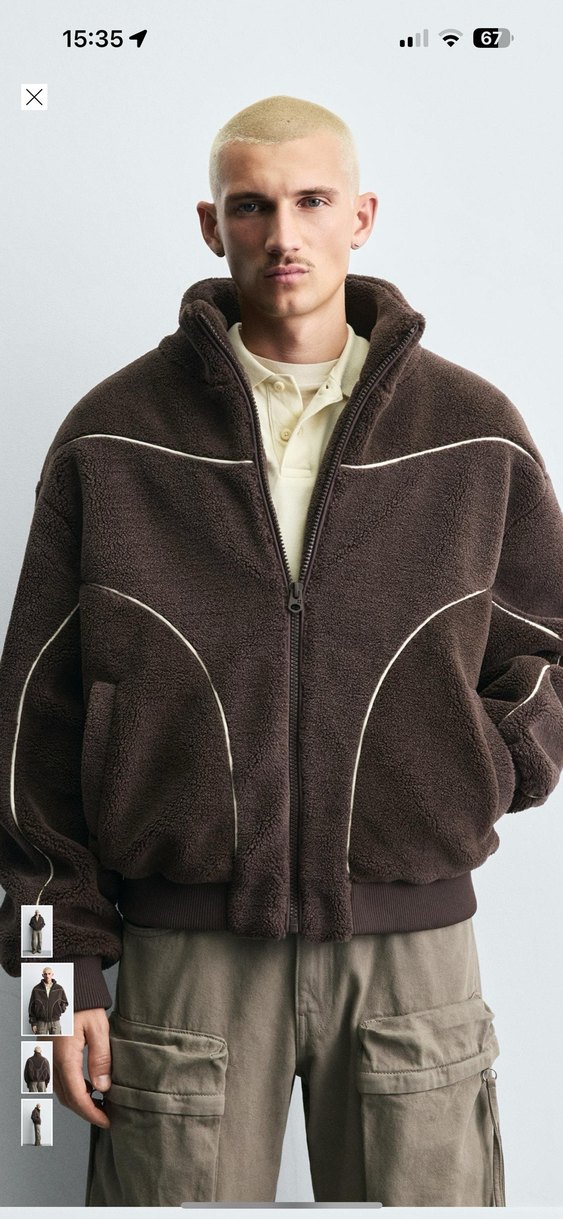 zara kontrast kenarlı suni yünlü ceket - Görsel 4