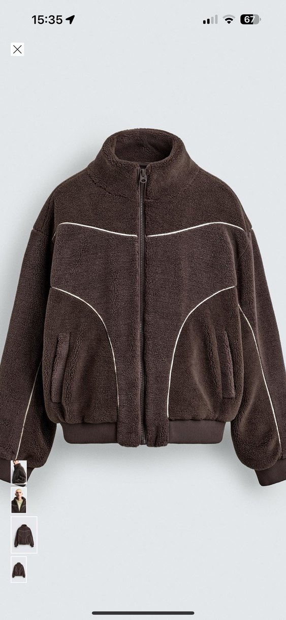 zara kontrast kenarlı suni yünlü ceket - Görsel 5