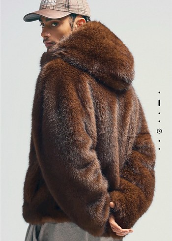 bershka suni kürk kapüşonlu ceket - Görsel 3