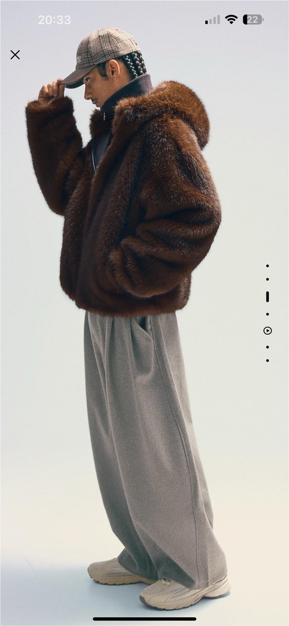 bershka suni kürk kapüşonlu ceket - Görsel 4