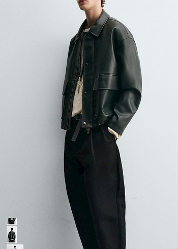 zara reladex fit suni deri ceket - Görsel 5