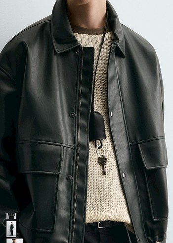 zara reladex fit suni deri ceket - Görsel 3