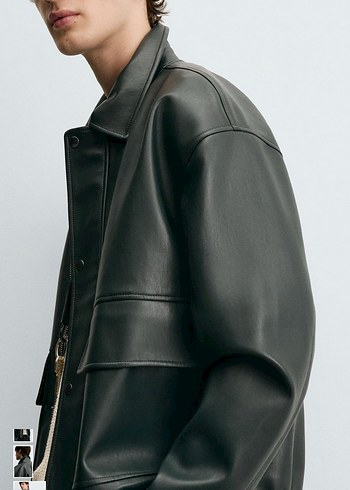 zara reladex fit suni deri ceket - Görsel 6