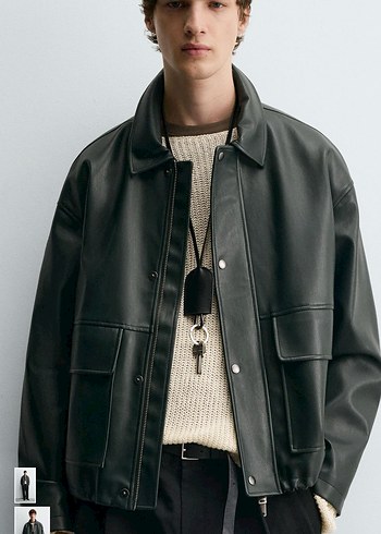 zara reladex fit suni deri ceket - Görsel 9