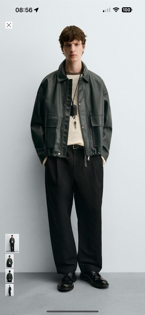 zara reladex fit suni deri ceket - Görsel 4