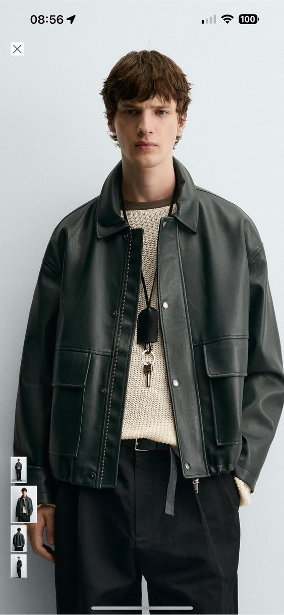 zara reladex fit suni deri ceket - Görsel 5