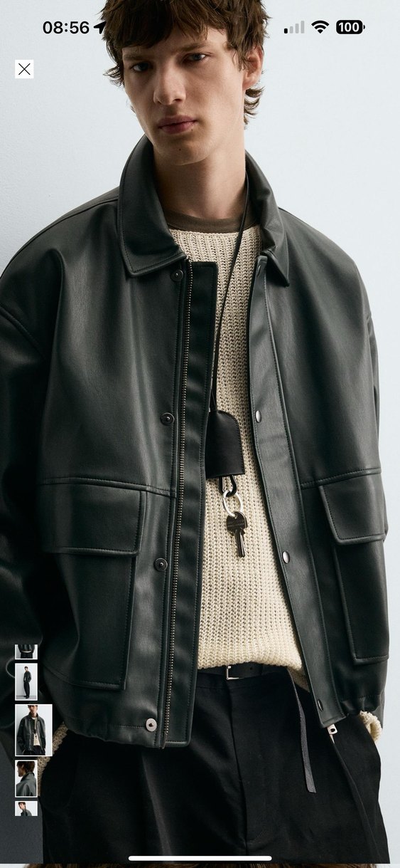 zara reladex fit suni deri ceket - Görsel 2