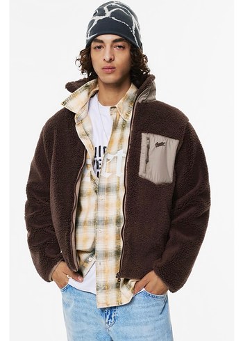 pull bear kombin kumaş yünlü ceket - Görsel 2