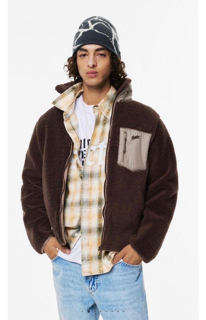 pull bear kombin kumaş yünlü ceket - Görsel 2