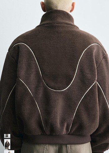 zara kontrast kenarlı suni yünlü ceket - Görsel 2