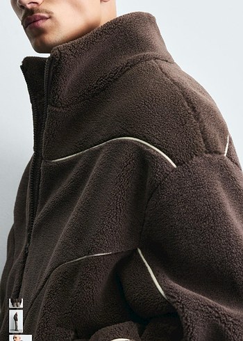 zara kontrast kenarlı suni yünlü ceket - Görsel 4