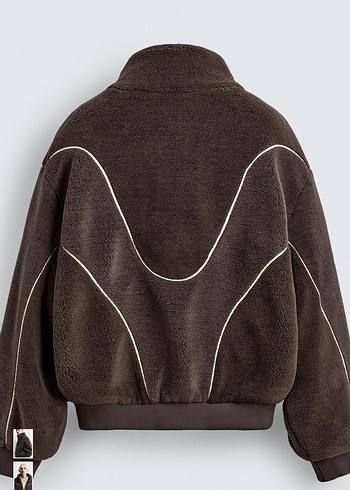 zara kontrast kenarlı suni yünlü ceket - Görsel 7