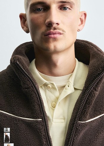 zara kontrast kenarlı suni yünlü ceket - Görsel 6