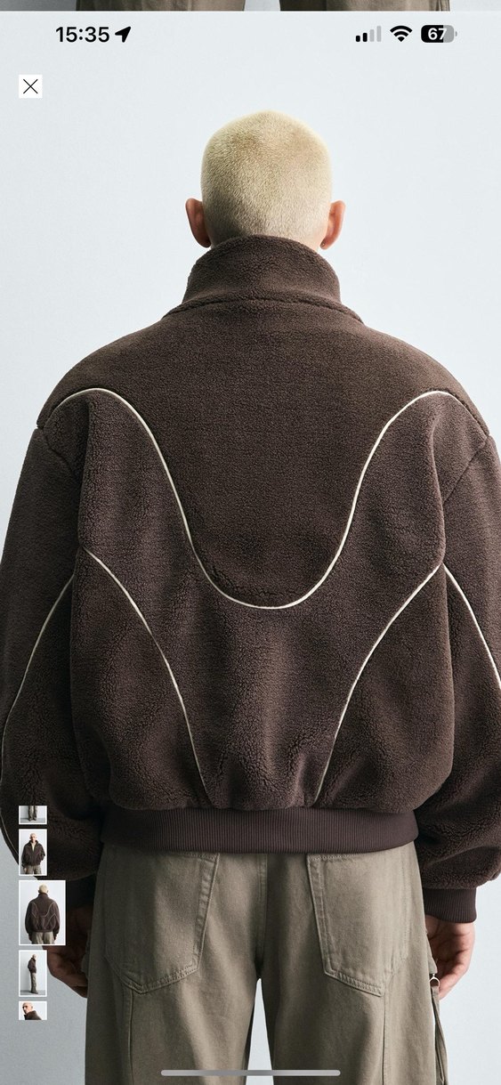 zara kontrast kenarlı suni yünlü ceket - Görsel 2