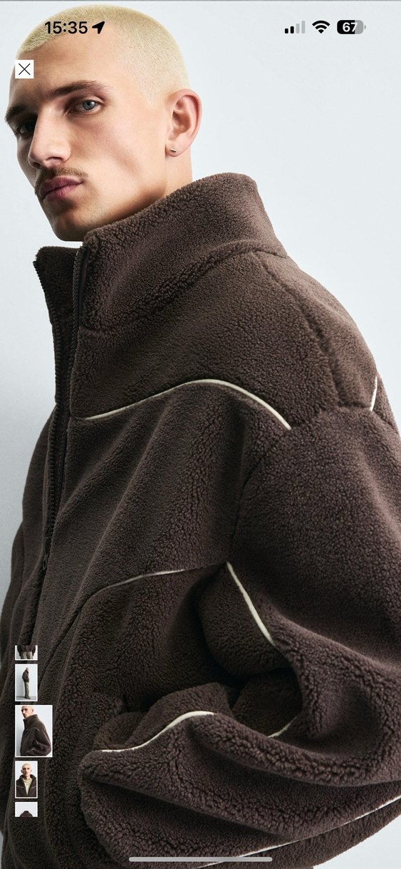 zara kontrast kenarlı suni yünlü ceket - Görsel 4