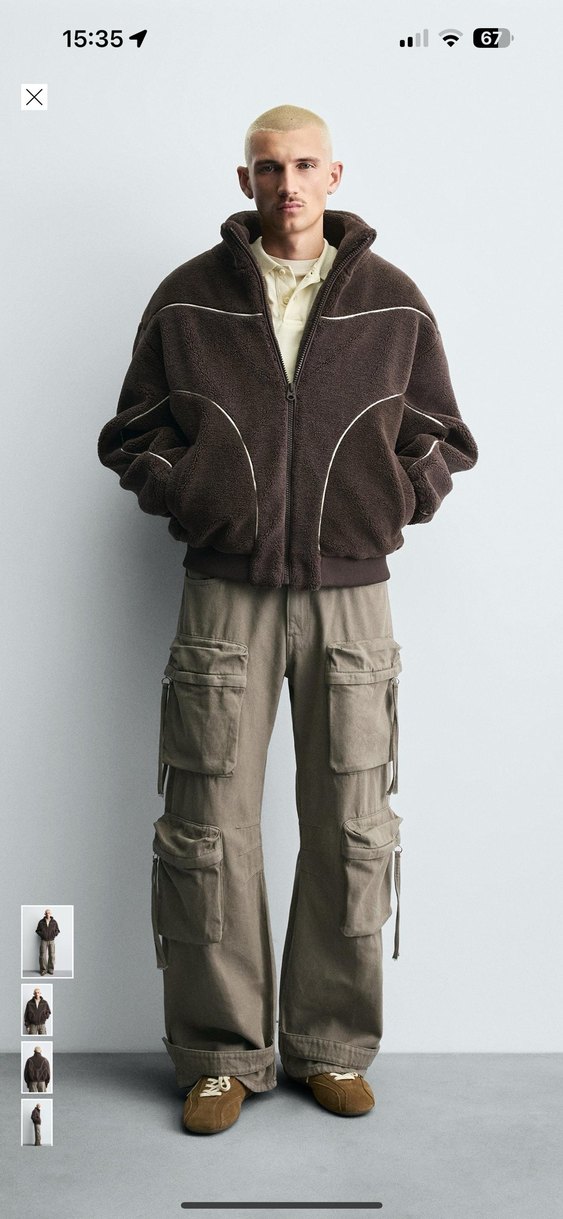 zara kontrast kenarlı suni yünlü ceket - Görsel 5