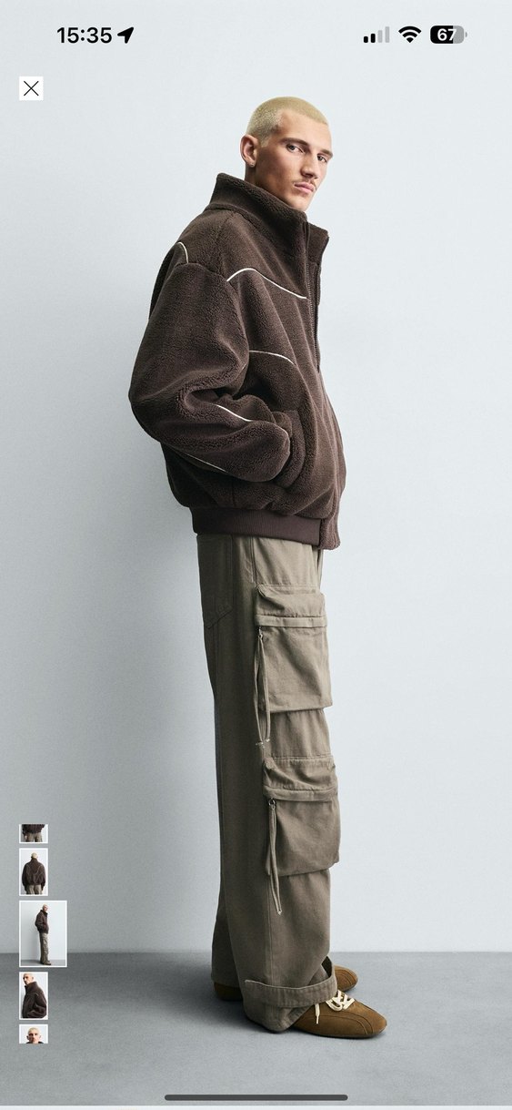 zara kontrast kenarlı suni yünlü ceket - Görsel 3