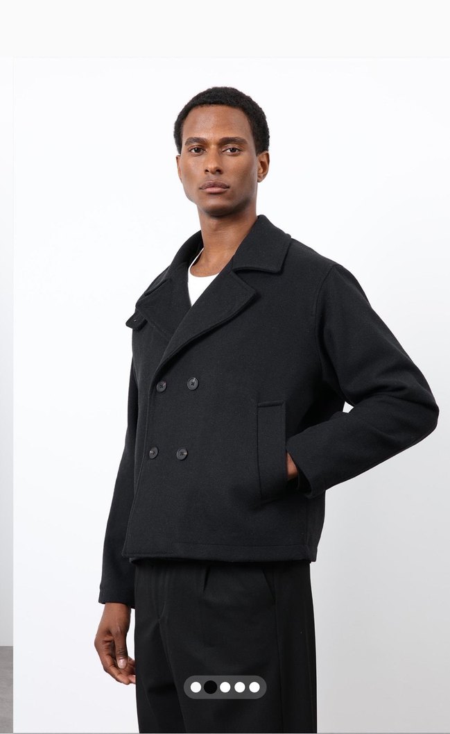 Erkek Siyah Yün Kruvaze Ceket - Görsel 4