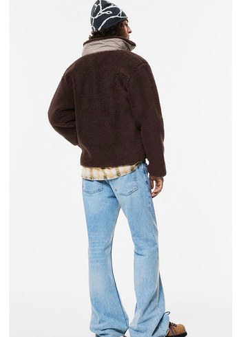 pull bear kombin kumaş yünlü ceket - Görsel 4