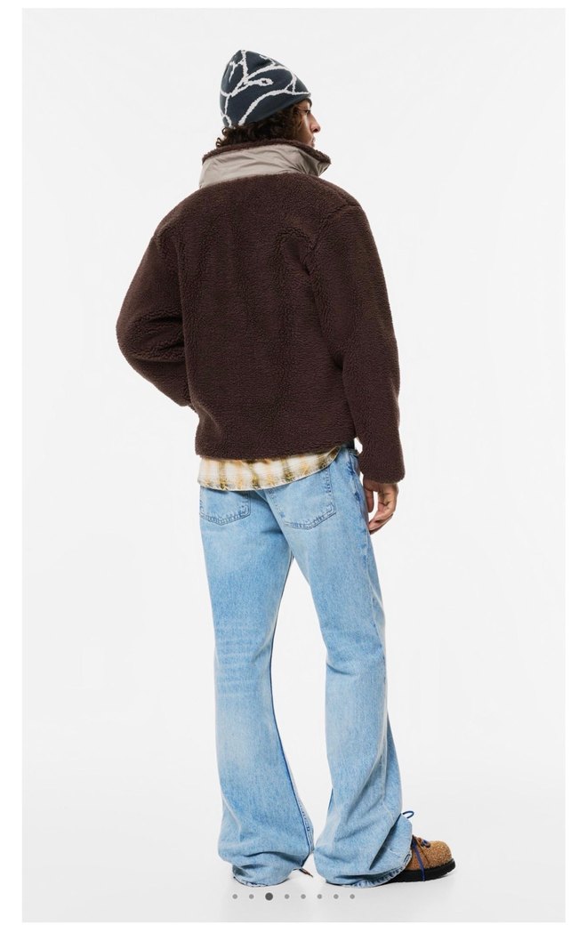 pull bear kombin kumaş yünlü ceket - Görsel 4