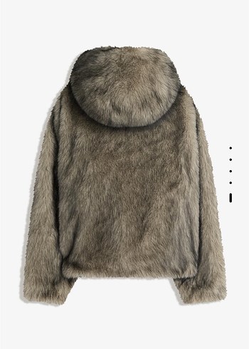 bershka suni kürk kapüşonlu ceket - Görsel 5