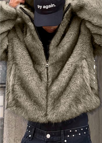 bershka suni kürk kapüşonlu ceket - Görsel 2
