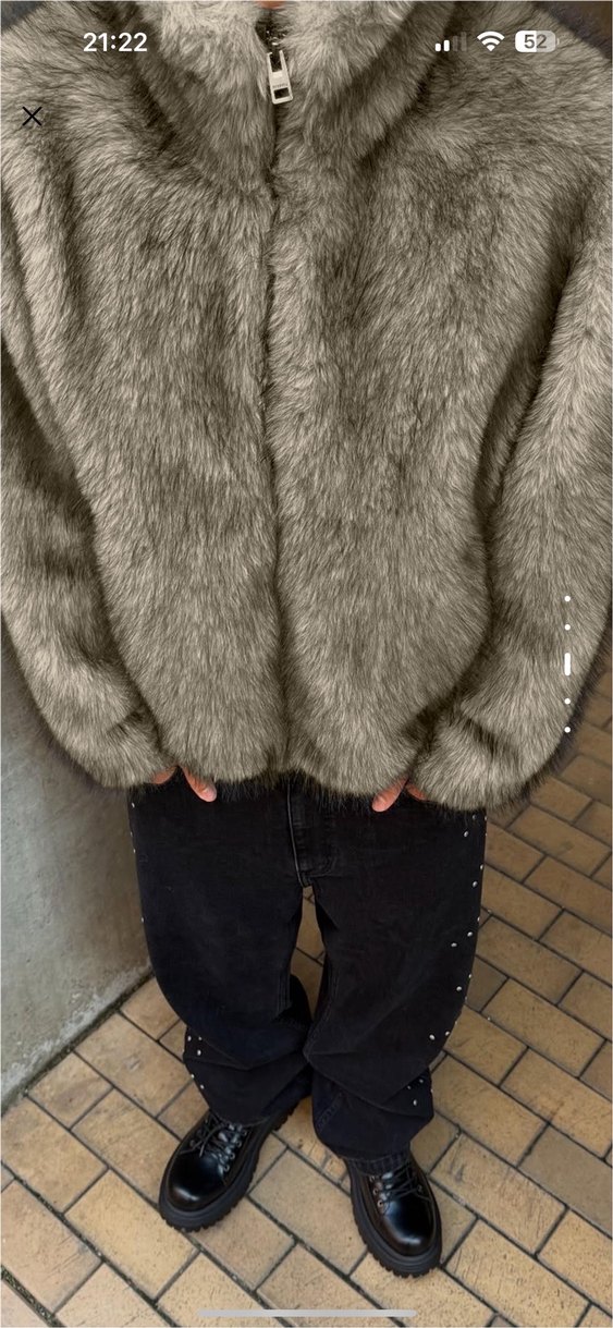 bershka suni kürk kapüşonlu ceket - Görsel 3