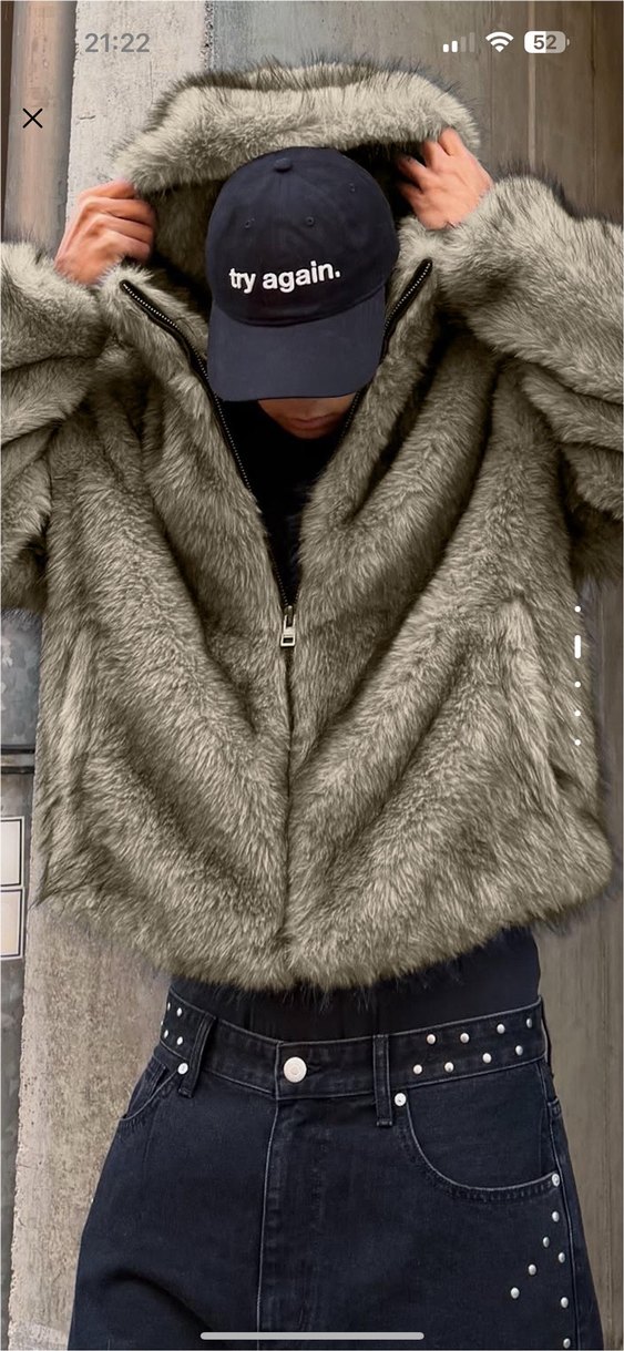 bershka suni kürk kapüşonlu ceket - Görsel 2
