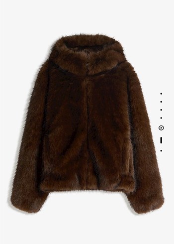bershka suni kürk kapüşonlu ceket - Görsel 5