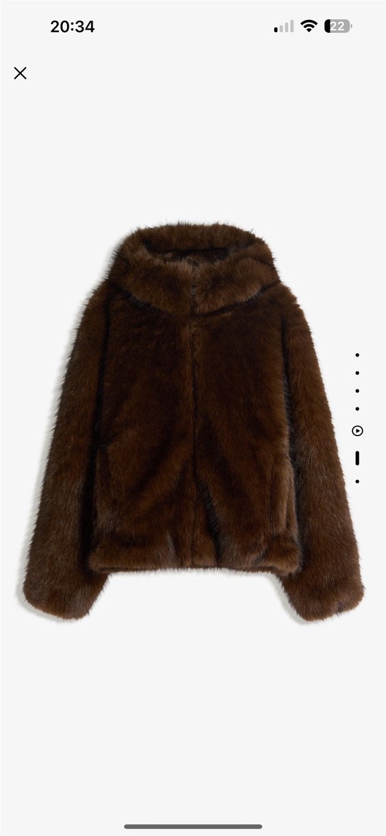 bershka suni kürk kapüşonlu ceket - Görsel 5