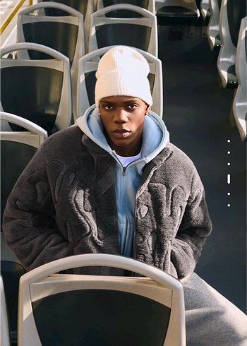 bershka grafik suni yünlü ceket - Görsel 5