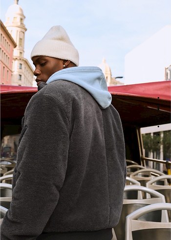 bershka grafik suni yünlü ceket - Görsel 2