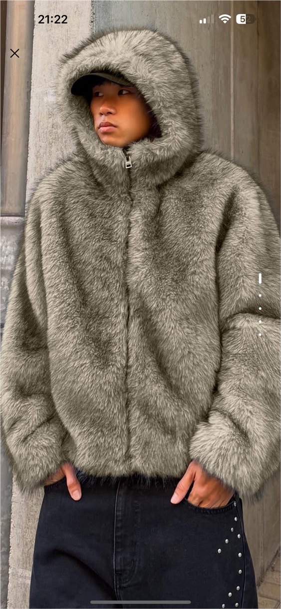 Kapüşonlu Bej Kadın Suni Kürk Ceket - Görsel 3