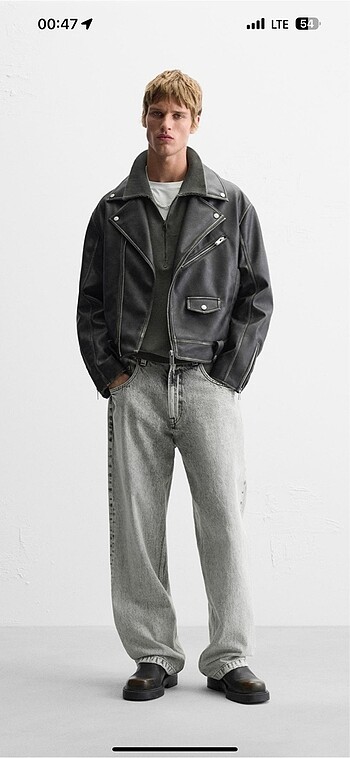 zara soluk efektli biker deri ceket