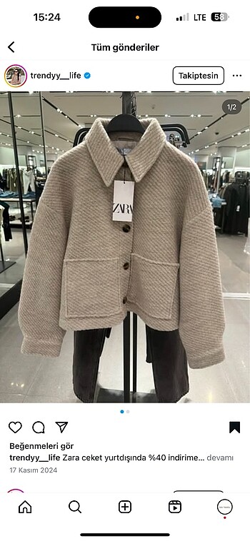zara yün karışımı crop ceket