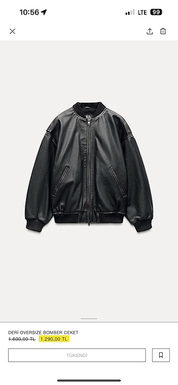 xs Beden siyah Renk zara gerçek deri oversize bomber ceket
