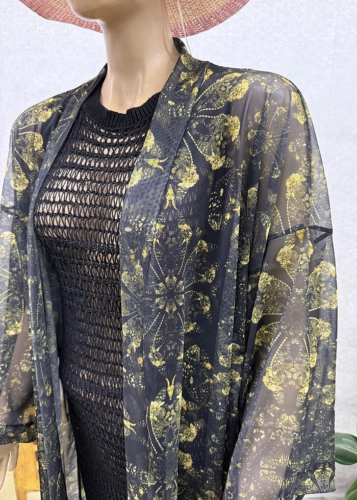 Çiçekli siyah Tül pareo - Görsel 2