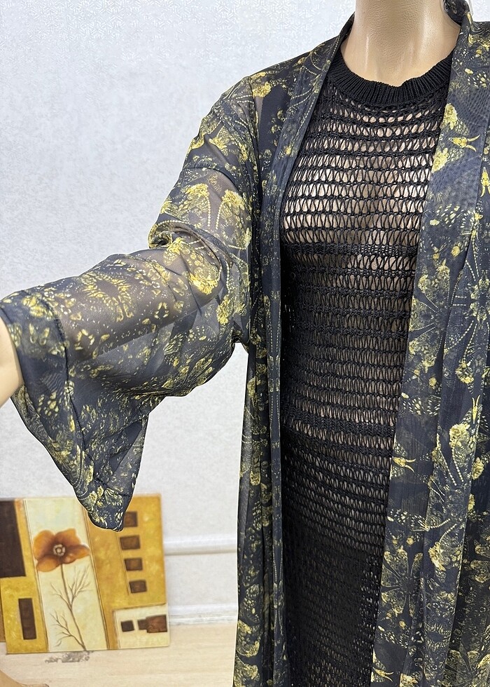 Çiçekli siyah Tül pareo - Görsel 3