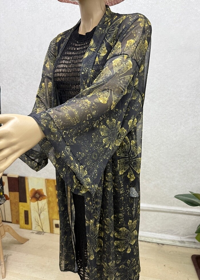 Çiçekli siyah Tül pareo - Görsel 5