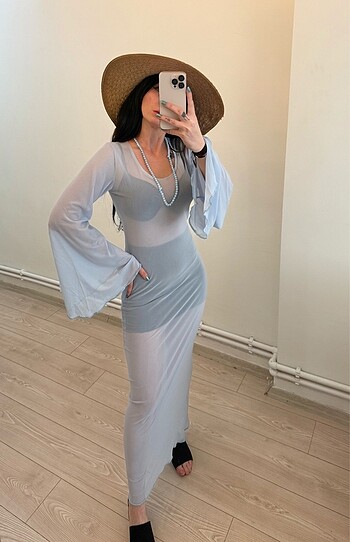 Zara bebe mavisi plaj elbisesi