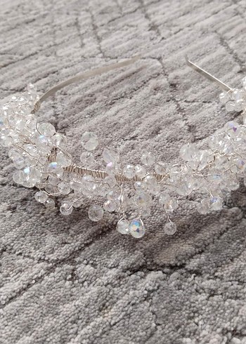 Boncuk İşlemeli Beyaz Bohem Saç Aksesuarı - Görsel 2