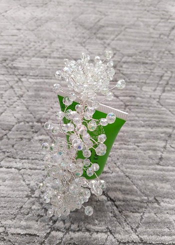 Boncuk İşlemeli Beyaz Bohem Saç Aksesuarı - Görsel 5