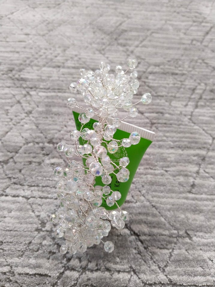 Boncuk İşlemeli Beyaz Bohem Saç Aksesuarı - Görsel 5