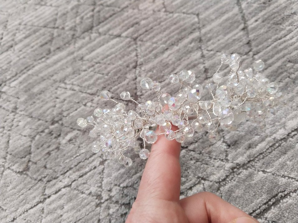 Boncuk İşlemeli Beyaz Bohem Saç Aksesuarı - Görsel 3