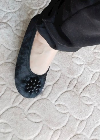 Kızlar için Siyah Kürklü Gotik Terlik patik - Görsel 2